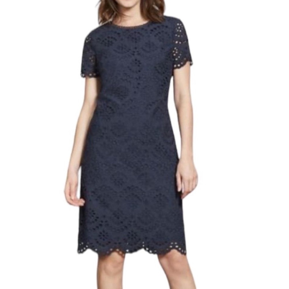 Boden Isadora Broderie Navy Eyelet Shift Dress US size 4